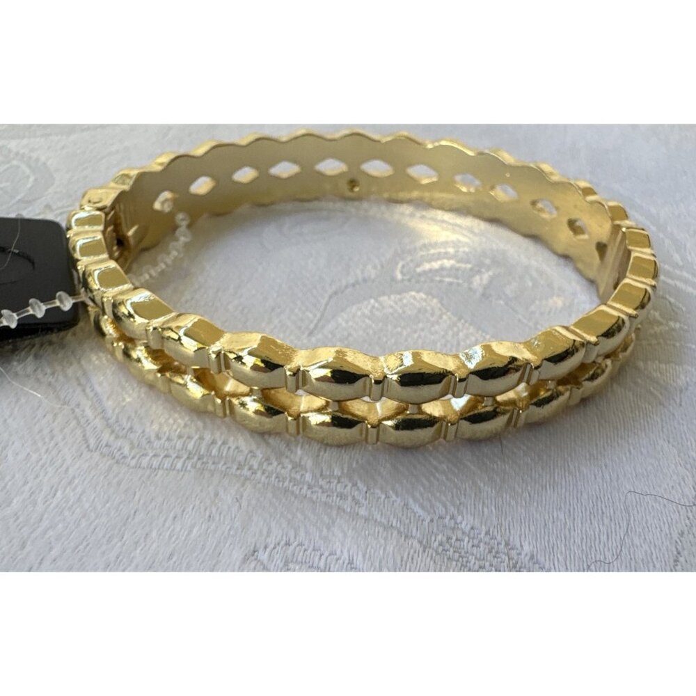 Columbia Stacked Bracelet Jewelry Goldtone Wide Chain Link Cuff Bangle NEW